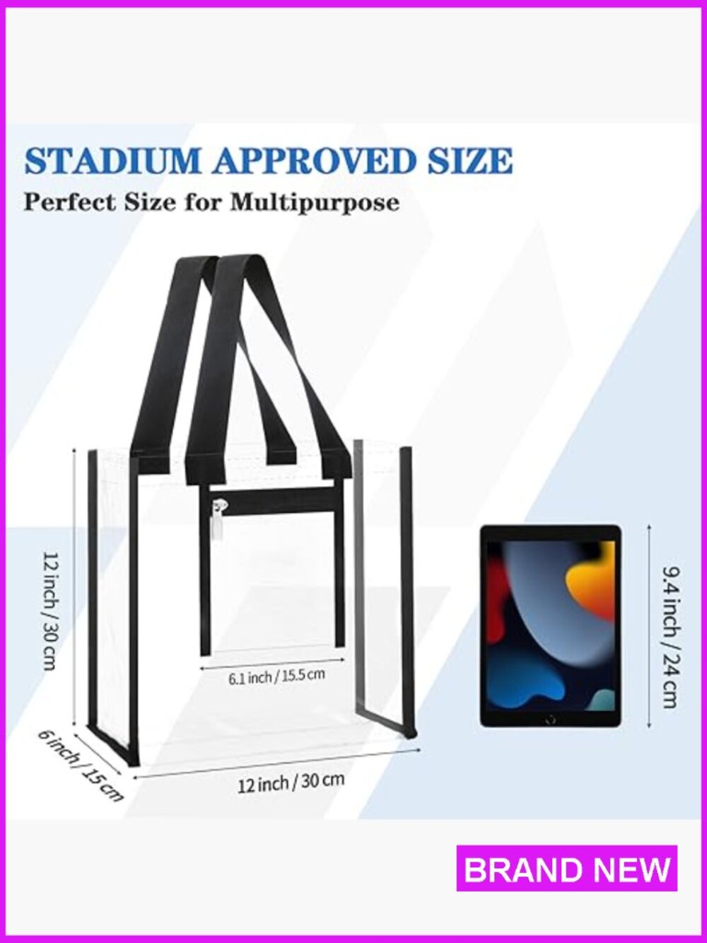 Clear Stadium Approved Tote Bag Set for Concerts & Sports Events, Waterproof PVC - Picture 4 of 7